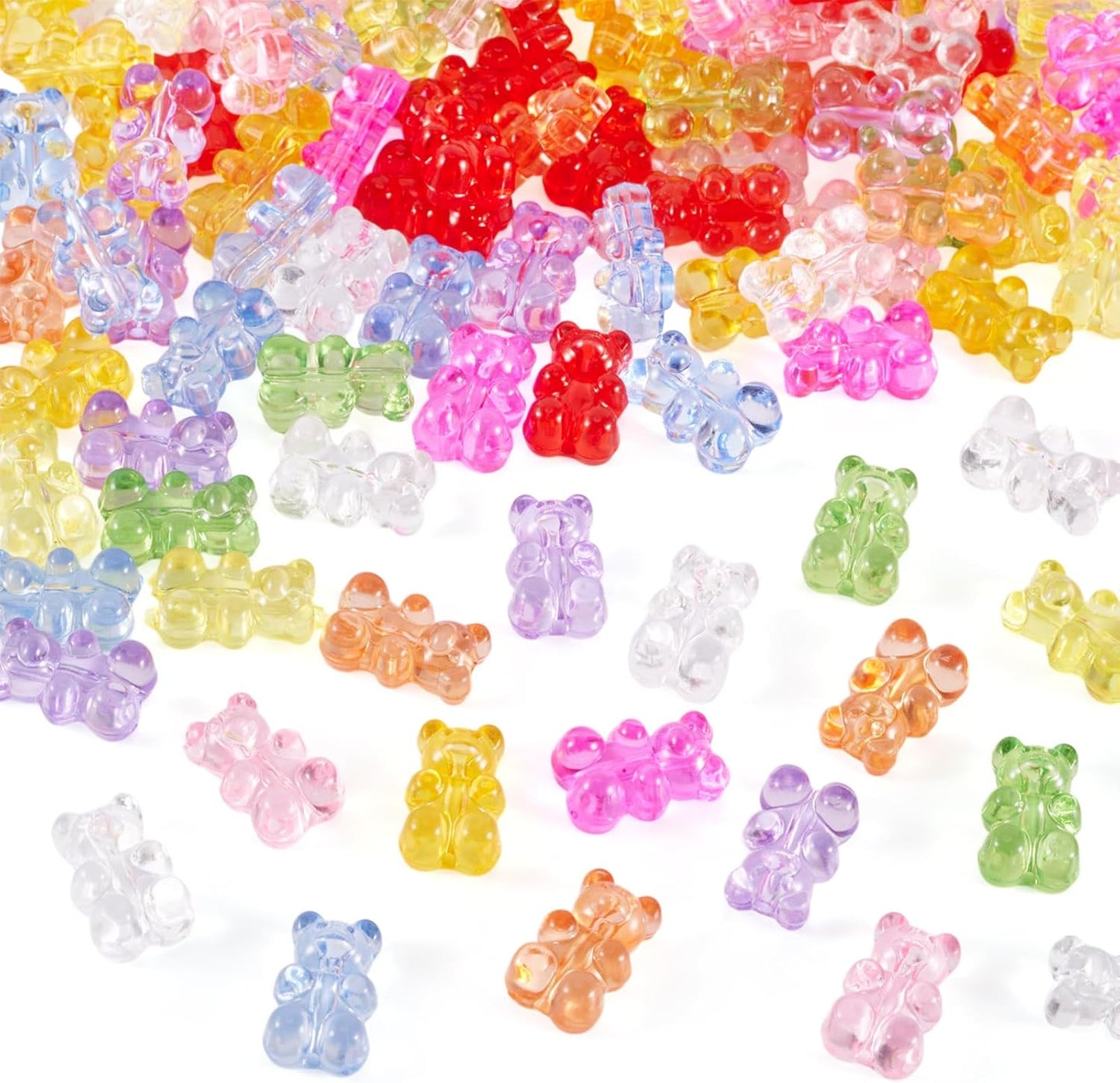 Kissitty 100Pcs Clear Acrylic Bear Beads Cute Bears Loose Beads Bulk Transparent Gummy Bear Spacer Bead Counting Bears for Bracelet Adults Necklace Earring Crafts Bag Key Chain DIY Jewelry Making
