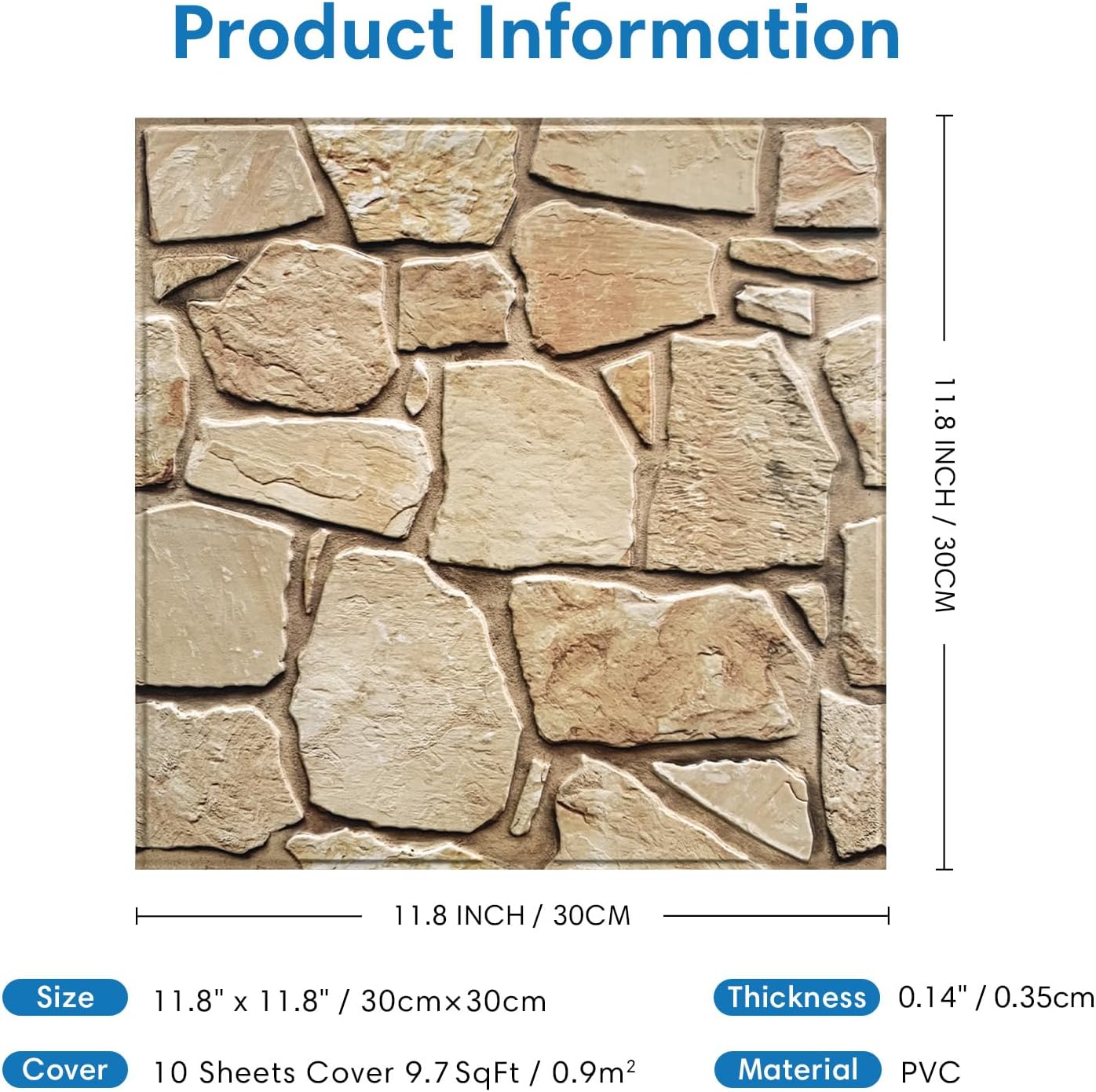 COMSTICKC 3D Faux Gray Stone Wall Sticker Peel and Stick Wall Panels,10 Pcs of 12"X12",Ultra-Light Thin PVC Decorative Tiles Rocks Stone Backsplash Interior Decor,Paintable