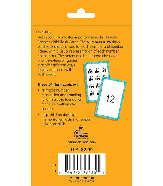 Carson Dellosa 54 Toddler Flash Cards, 0-25 Counting and Number Recognition Math Flashcards for Toddlers 3-5 Years, Kindergarten and Preschool Learning Activities and Educational Games