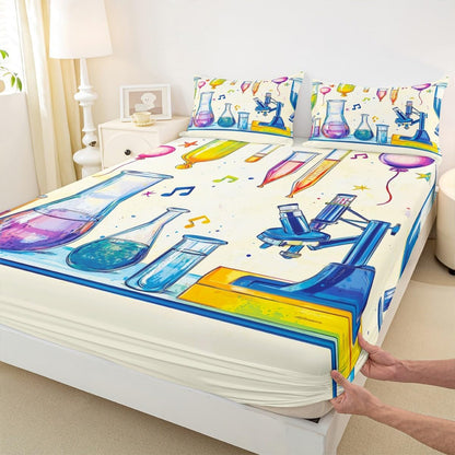 Chemistry Bed Sheets for Kids Teens Girls Boys,Chemical Experiment Fitted Sheet Twin,Science Themed Sheets for Math Lovers,Chemistry Lab Bedding Set,White and Black