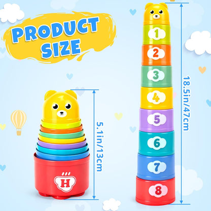 Stacking Cups Toys for Toddlers 1-3, Baby Toys Stacking Cups & Teething Toy for Babies 6-12 Months Montessori Educational or Bath Fun Stacking Blocks for Toddlers 1-3