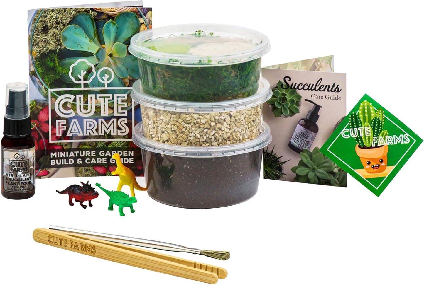Cute Farms Terrarium Starter Kit | Moss, Vermiculite, Soil, Pebbles, Plant Food, & Finishing Tools (Large Kit + Crystals)