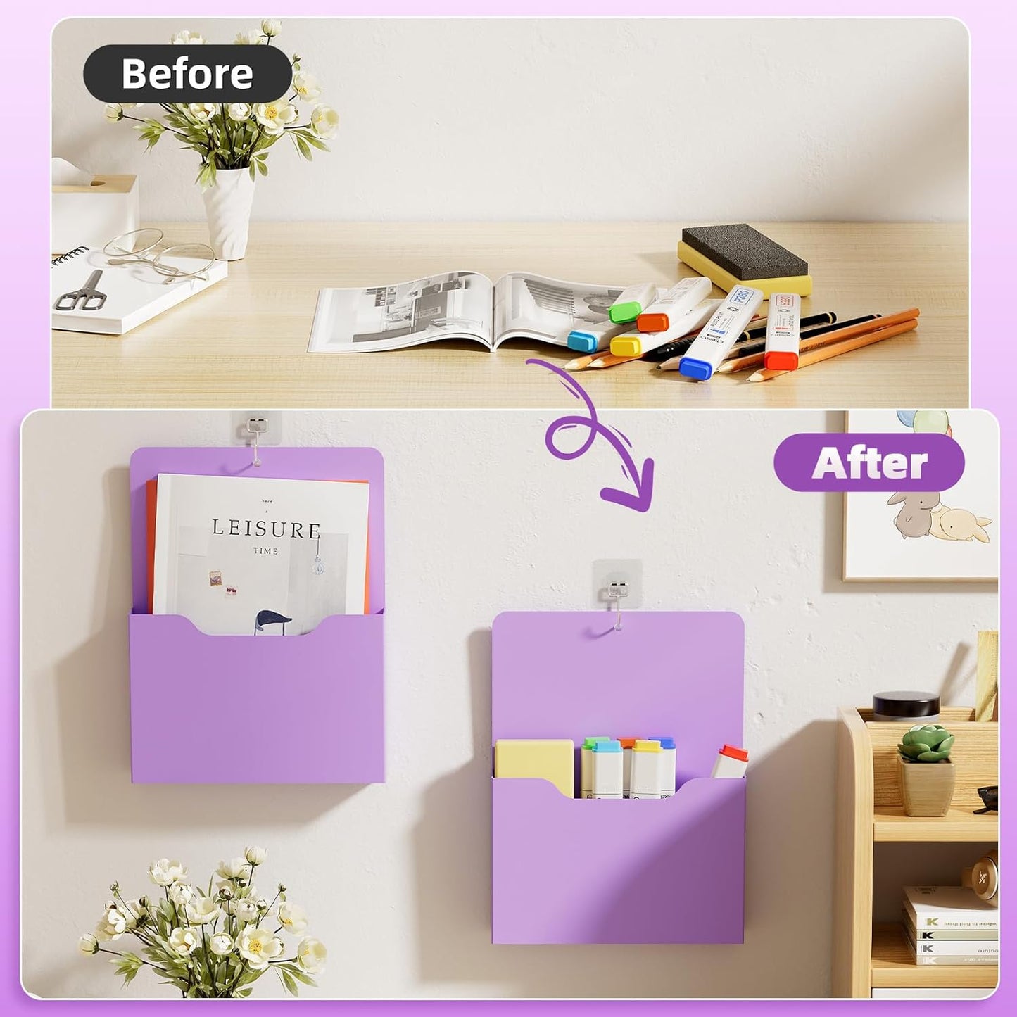 Magnetic File Holder - Magnetic Paper Holder, Pocket Organizer Office Supplies Storage Mail Organizer for Notebooks,Planners,Letter (Black)