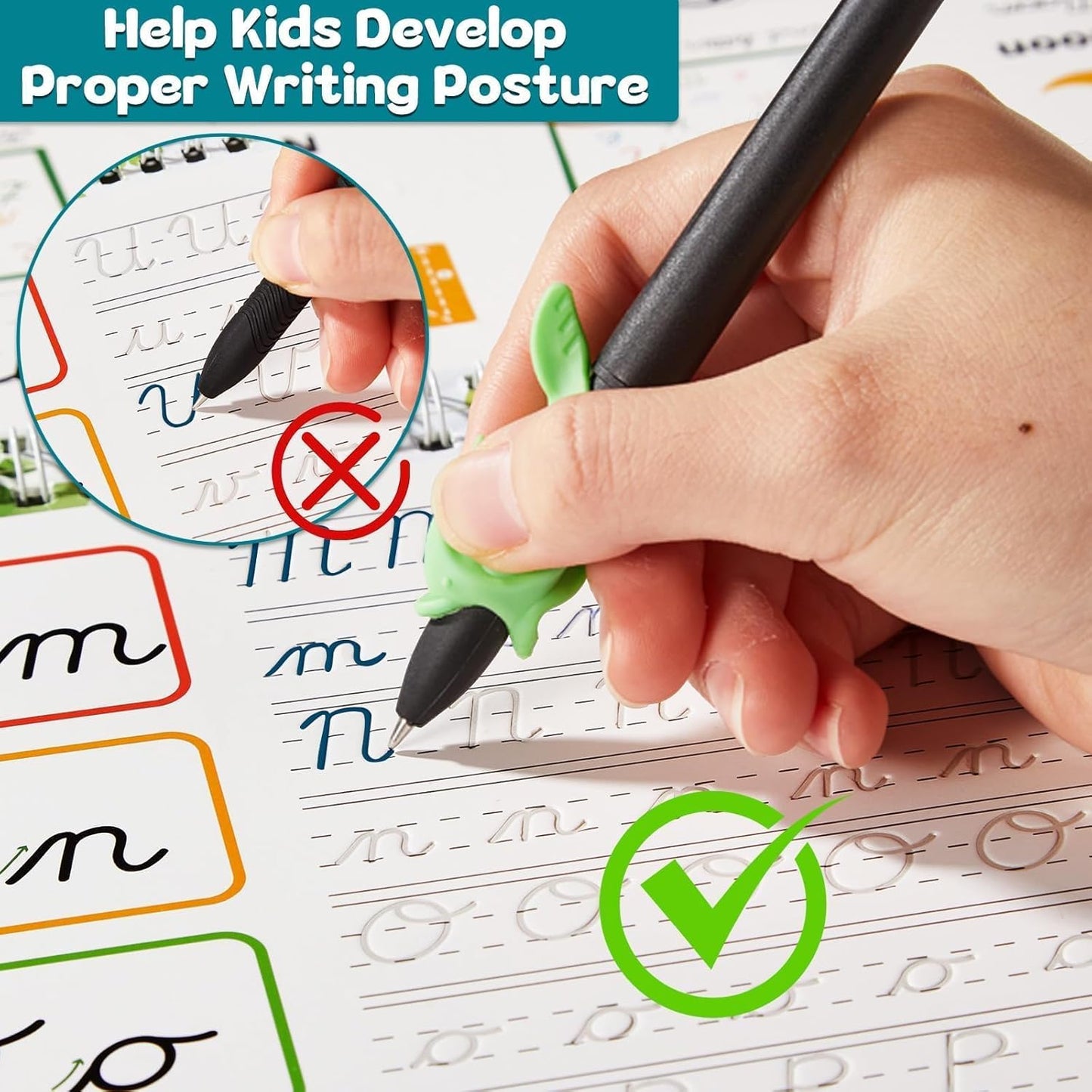 gisgfim 4 Pack Grooved Cursive Handwriting Workbook Kit Magic Reusable Grooved Handwriting Practice with Disappearing Ink Pens Cursive Workbook for Kids Number Poems Jokes & Riddles Inspiring Quotes