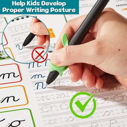 gisgfim 4 Pack Grooved Cursive Handwriting Workbook Kit Magic Reusable Grooved Handwriting Practice with Disappearing Ink Pens Cursive Workbook for Kids Number Poems Jokes & Riddles Inspiring Quotes