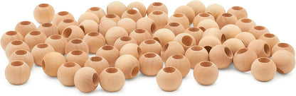 Large Wooden Beads for Crafts - Pack of 6 32mm 1-1/4 x 3/8 Inch Hole Large Wood Beads for Crafts withHoles for DIY | Round Wooden Balls for Crafts | Wood Beads for Jewelry Making | Woodpeckers