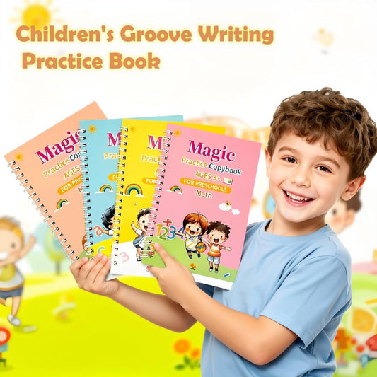 3D Magic Grooved Writing Practice Books for Kids 3-5 4-8, Reusable Groove Handwriting Books with Disappearing Ink, Preschool Learn to Write Tracing, Kindergarten Homeschool Classroom (4 PACK )