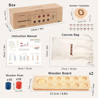 DINORUN Montessori Toys for 3 4 5 Year Old Boy Girl Birthday Gifts - Counting Peg Board for Kids 3-5-7 - Wooden Learning Math and Numbers Manipulatives Materials for Preschool Teacher Classroom