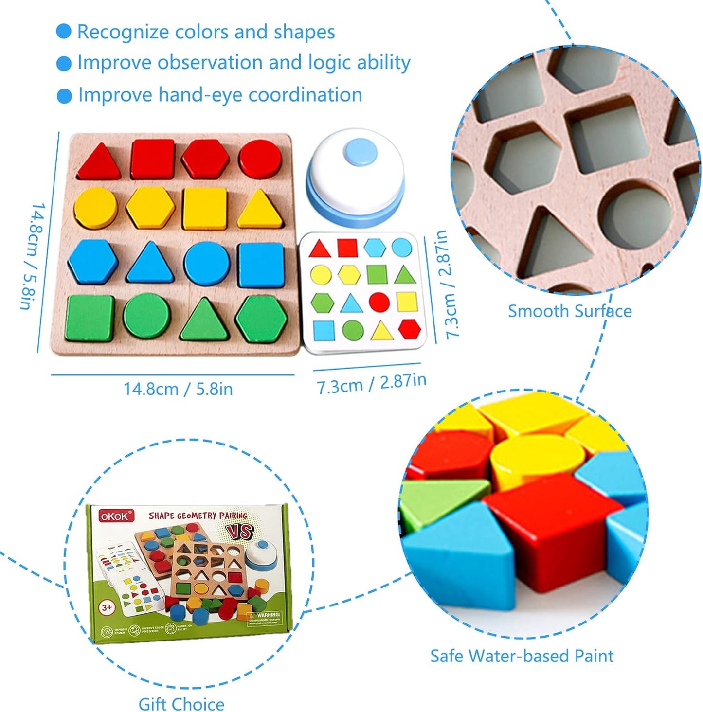 Montessori Toys for 3 4 5 6 7 8, Educational Wooden Pattern Blocks Race Shape Matching Sorting Sensory Toy, Geometric Shape Activity Board Game Toddlers Kids Boys Girls (for 2 Players)