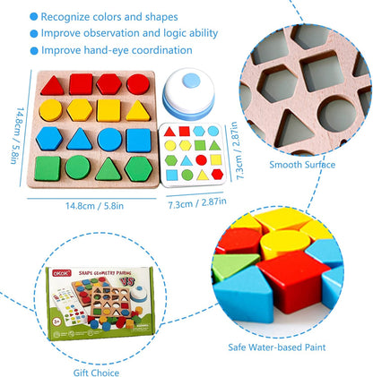 Montessori Toys for 3 4 5 6 7 8, Educational Wooden Pattern Blocks Race Shape Matching Sorting Sensory Toy, Geometric Shape Activity Board Game Toddlers Kids Boys Girls (for 2 Players)