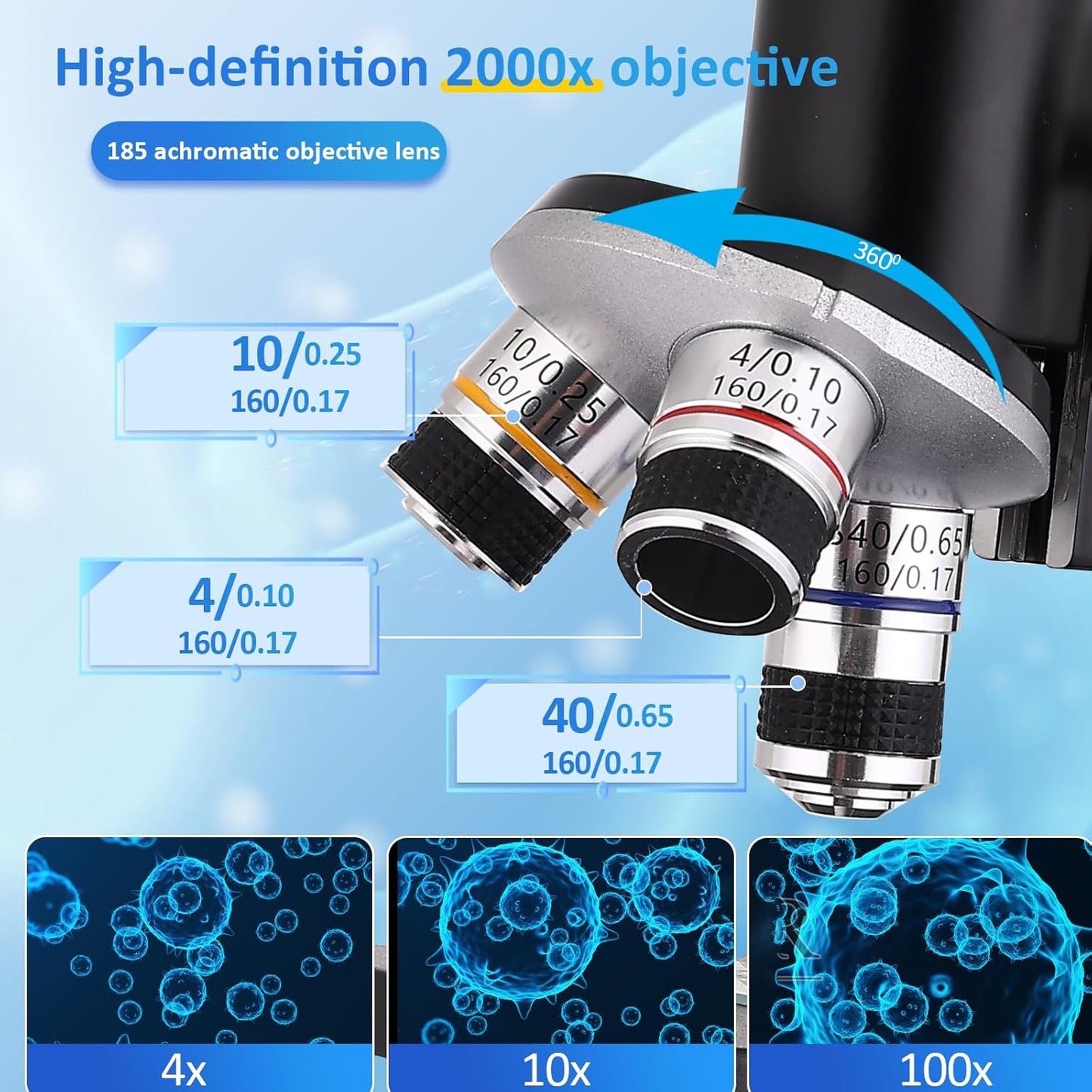 Microscope for Kids & Adults,40X-2000X Magnification Microscope for Kids 8-12, with LED Fill Light & Phone Holder, Great for School Labs and Home Schooling