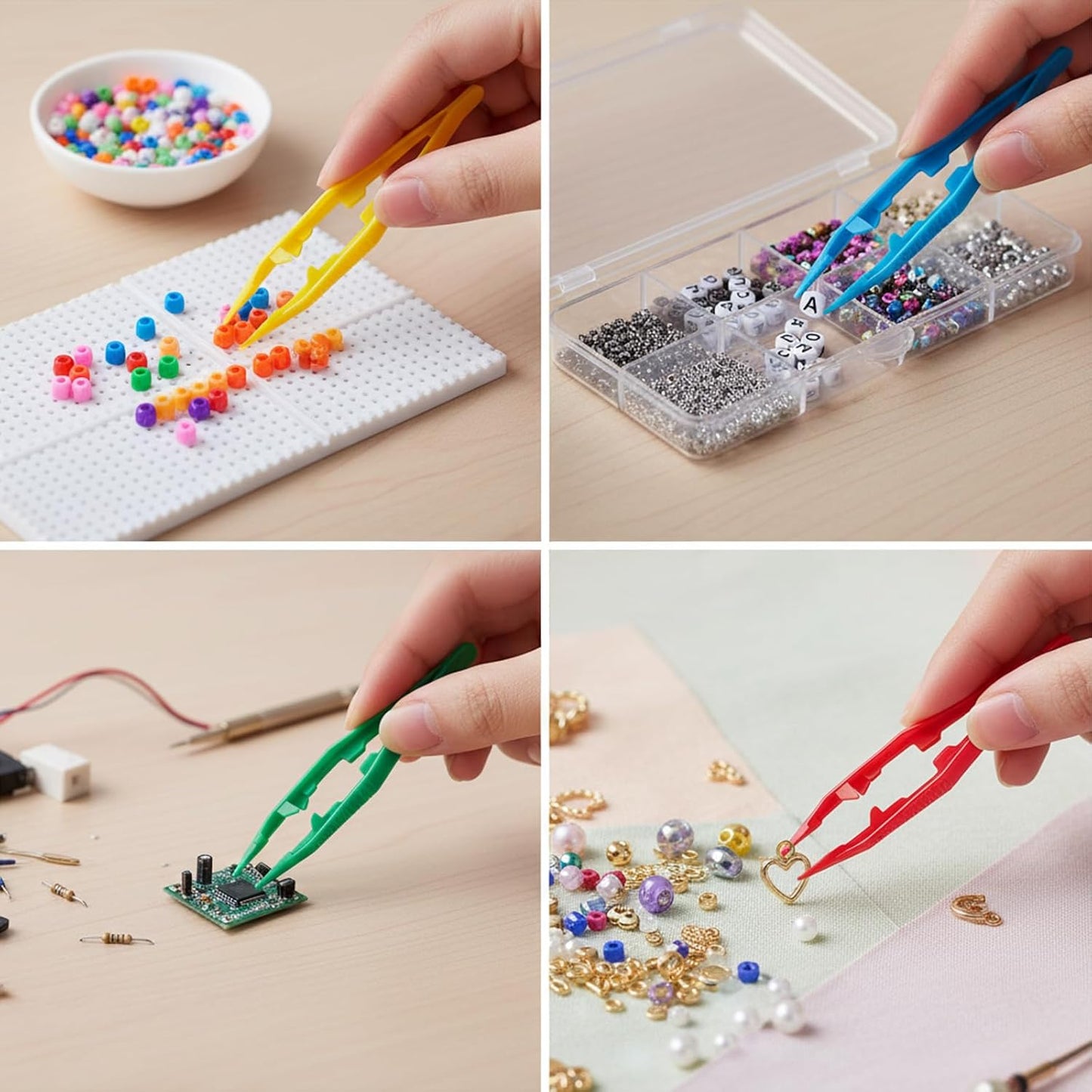 Jeffdad 24PCS Plastic Craft Tweezers, Plastic Tweezers for Kids, Fine Point Bead Tweezer, Professional Beading Tools for DIY Handmade Jewelry Making Beading Projects