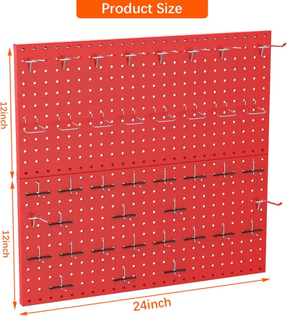 TORACK Metal Pegboard Wall Organizer 24" x 24" or 12" x 48", 70 PCS Tools Storage Pegboard for Garage Tool Organizer Pegboard with Peg Board Hooks for Workbench(Blue)