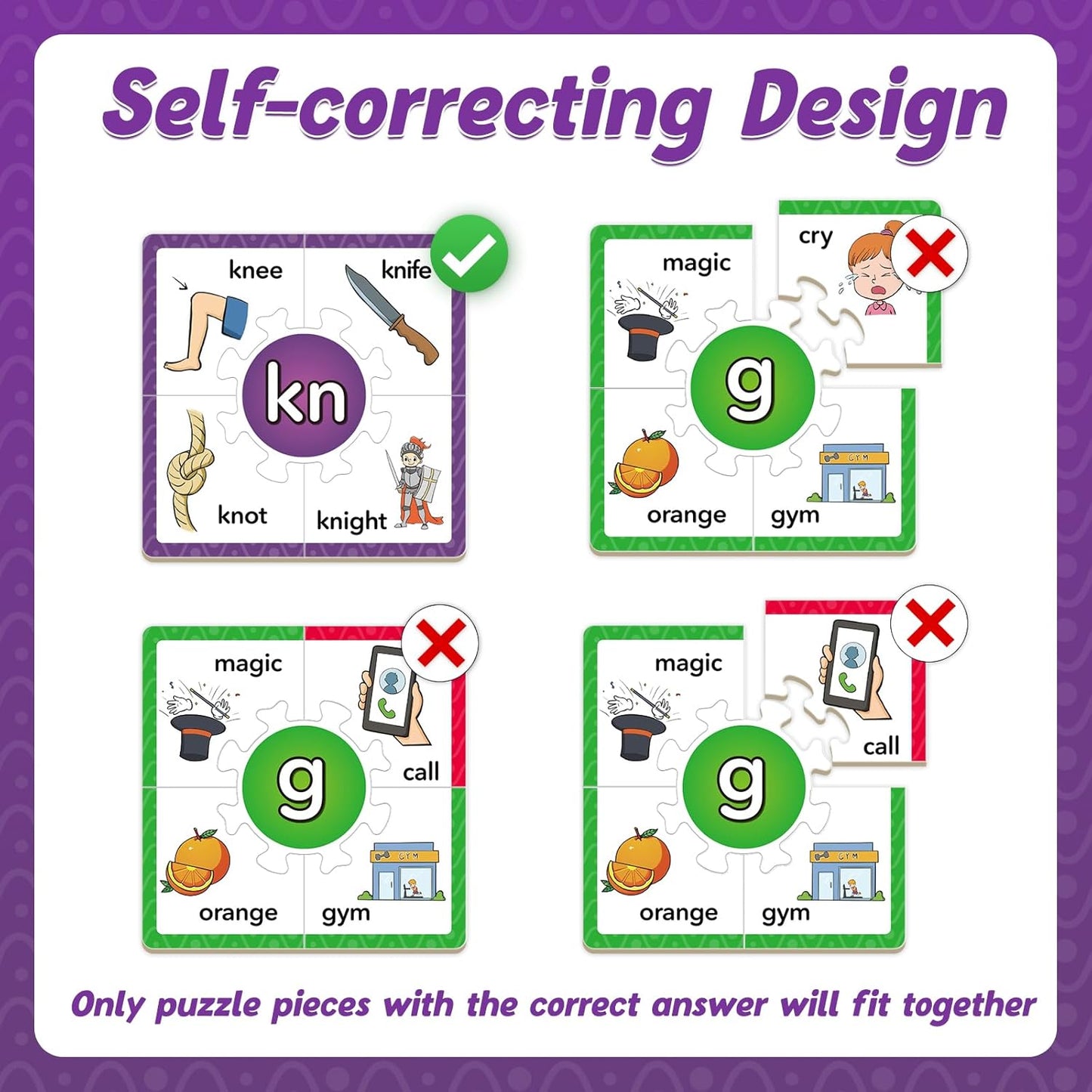 Torlam Phonics Puzzle, Rhyming Games Phonics Games Flash Cards for Kids Toddler, Learn to Read Spelling Reading Sight Words, Long Vowel Silent E Site Words for Preschool Kindergarten Homeschool