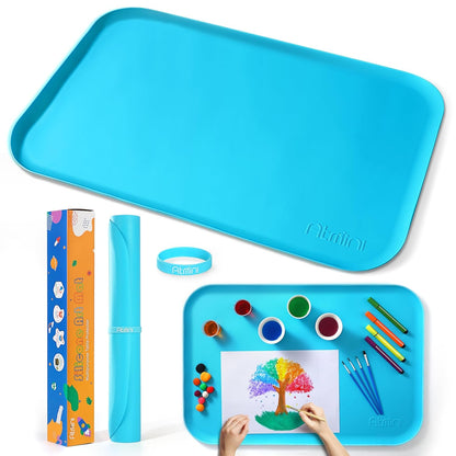 AtMini Silicone Art Mats for Kids, 24"x16" Silicone Craft Mat with Lip to Keep Clean, Play Sand, Painting, DIY Crafts Mat for Kids (Purple)