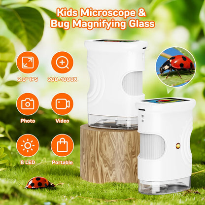 1000X Digital Handheld Microscope for Kids with 2.0" IPS Screen, Outdoor Toys Portable STEM Science Lab Gifts, Rechargeable Pocket Microscope Educational Toy for Boys & Girls Age 4-6 8-12, Orange