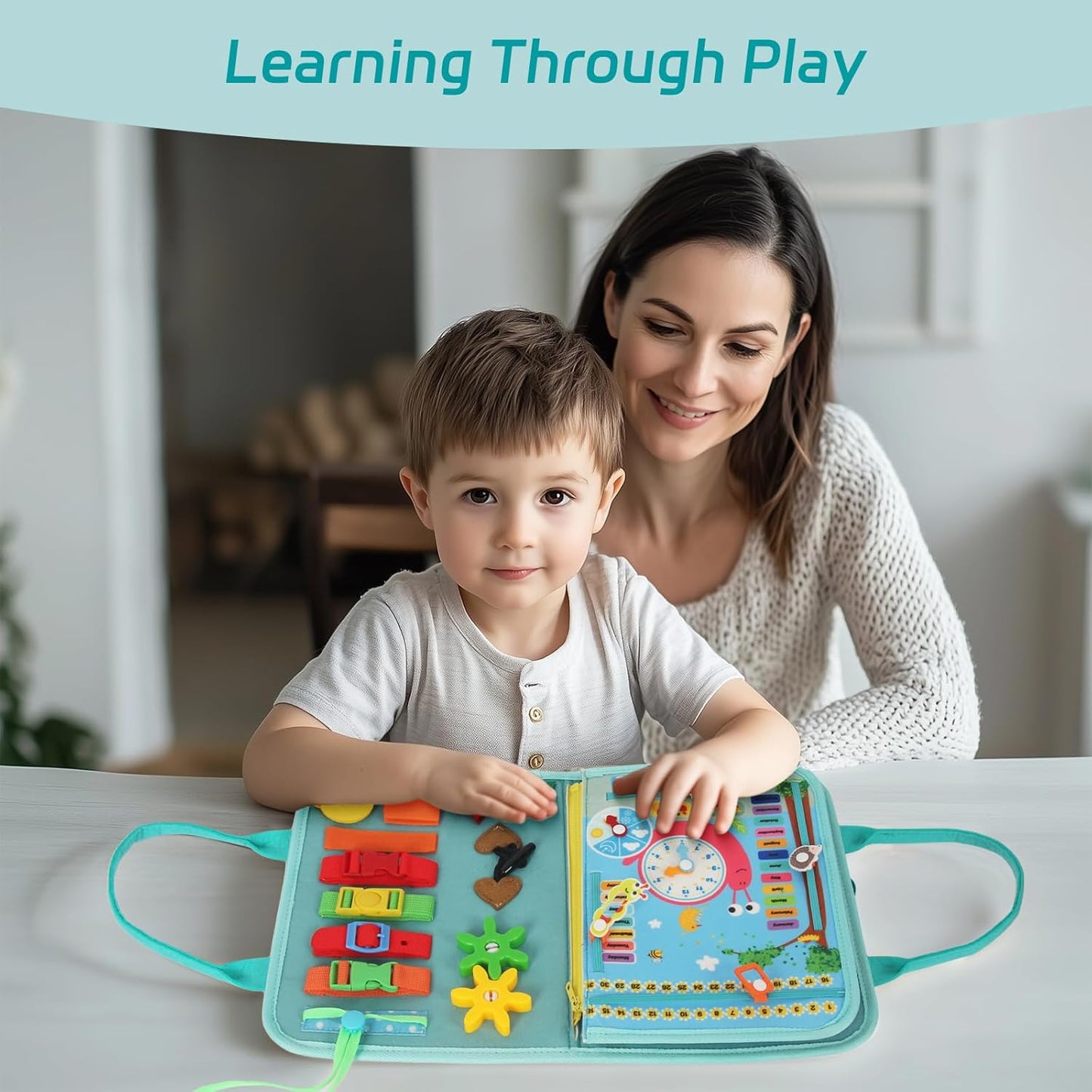 WOODENFUN Busy Board Montessori Toys for Boy Girl Birthday Gifts, Busy Book Learning Sensory Easter Toys for Toddlers, Toddler Travel Autism Educational Activities Fine Motor Skills