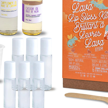 Kiss Naturals - Lava Lip Gloss Kit - With Organic Castor Oil, Safflower Oil, Coconut Oil - STEM DIY Science Kit - Make 6 Lip Gloss - 2 Natural Flavors - Birthday, Holiday, Party Gift for Girls