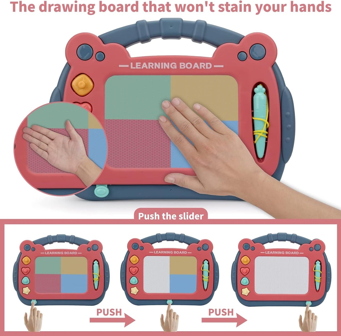 HCFJEH Magnetic Drawing Board, Sketch Doodle Board Pad Toy, Educational Learning Toys for Toddlers 3, Learning Toys for Baby Kids Boys Girls 3 Year Old Birthday Gift (Red)