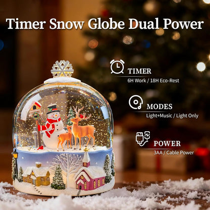 Musical Santa Snow Globe - Lighted Plastic Christmas Snow Globes with LED Lights and Swirling Glitter, Hand Painted Santa Claus Decoration Playing 8 Holiday Songs, Gift for Adults and Kids