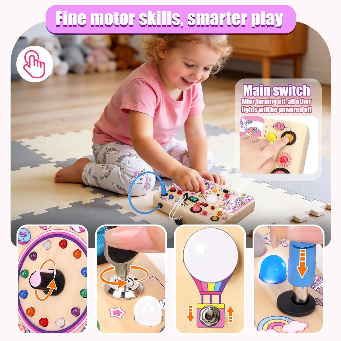 Konijiwa Busy Board - Montessori Toys for 1-3 Years Old Boys & Girls | Sensory Toys for Kids with Autism | Toddlers Learning Activity for Early Development (Busy Board v2)