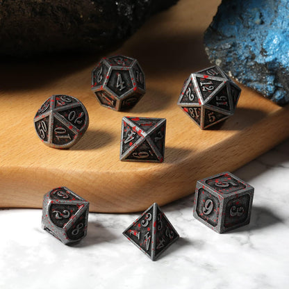 DnDnD Heavy Polyhedral Metal Dice Set with Metal Box, 7-die Shiny Blue Surface with Golden Number for RPG,Dungeons and Dragons,Pathfinder,Shadowrun,D&D,Role Palying Game and Math Teaching - Colors B