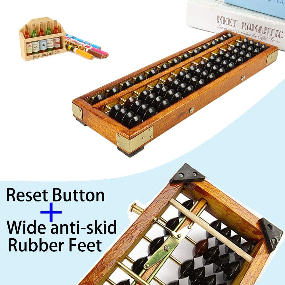 Vintage Style Wooden Abacus Soroban 13 Column(10.7 in) Math Professional Abacus for Adults Kids with Guide Handbook and Reset Button, Anti-Skid Rubber Feet