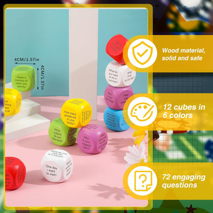 Hanaive 12 Pcs Learning Conversation Cubes Social Emotional Learning Dice Family Dice Game Speech Therapy School Counselor Supplies for Kids Teacher Family Classroom(Foam)