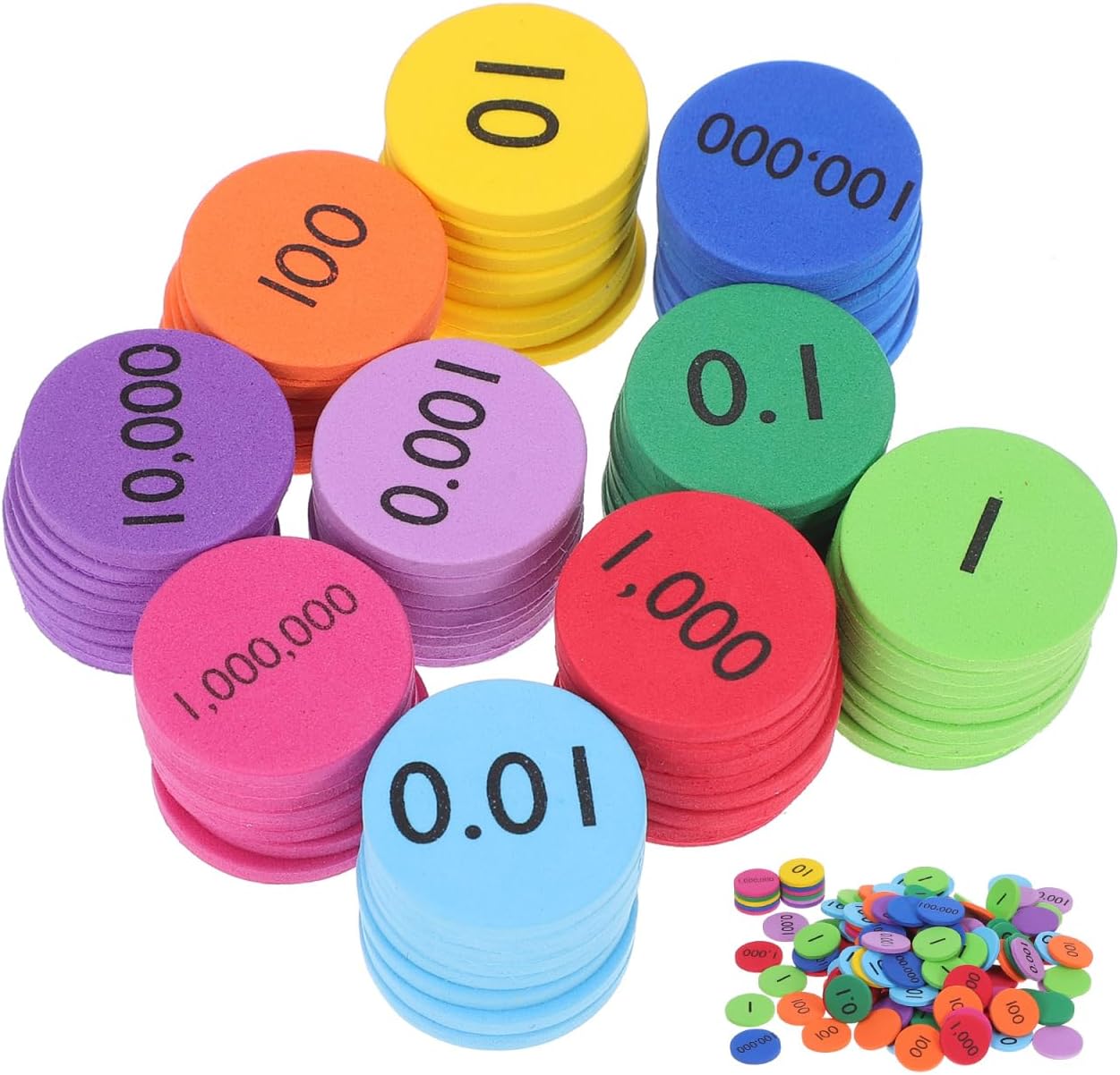 Gatuida 300pcs EVA Place Value Disks, Colorful Counting Chips Early Math Skills Color-Coded Soft Place Value, Educational Math Manipulatives for Kids Learning Elementary School