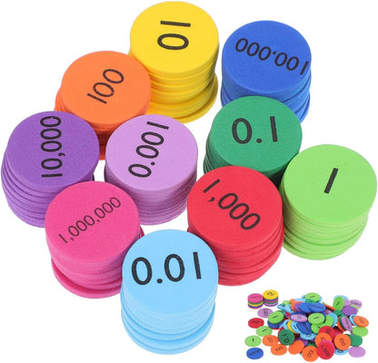 Gatuida 300pcs EVA Place Value Disks, Colorful Counting Chips Early Math Skills Color-Coded Soft Place Value, Educational Math Manipulatives for Kids Learning Elementary School