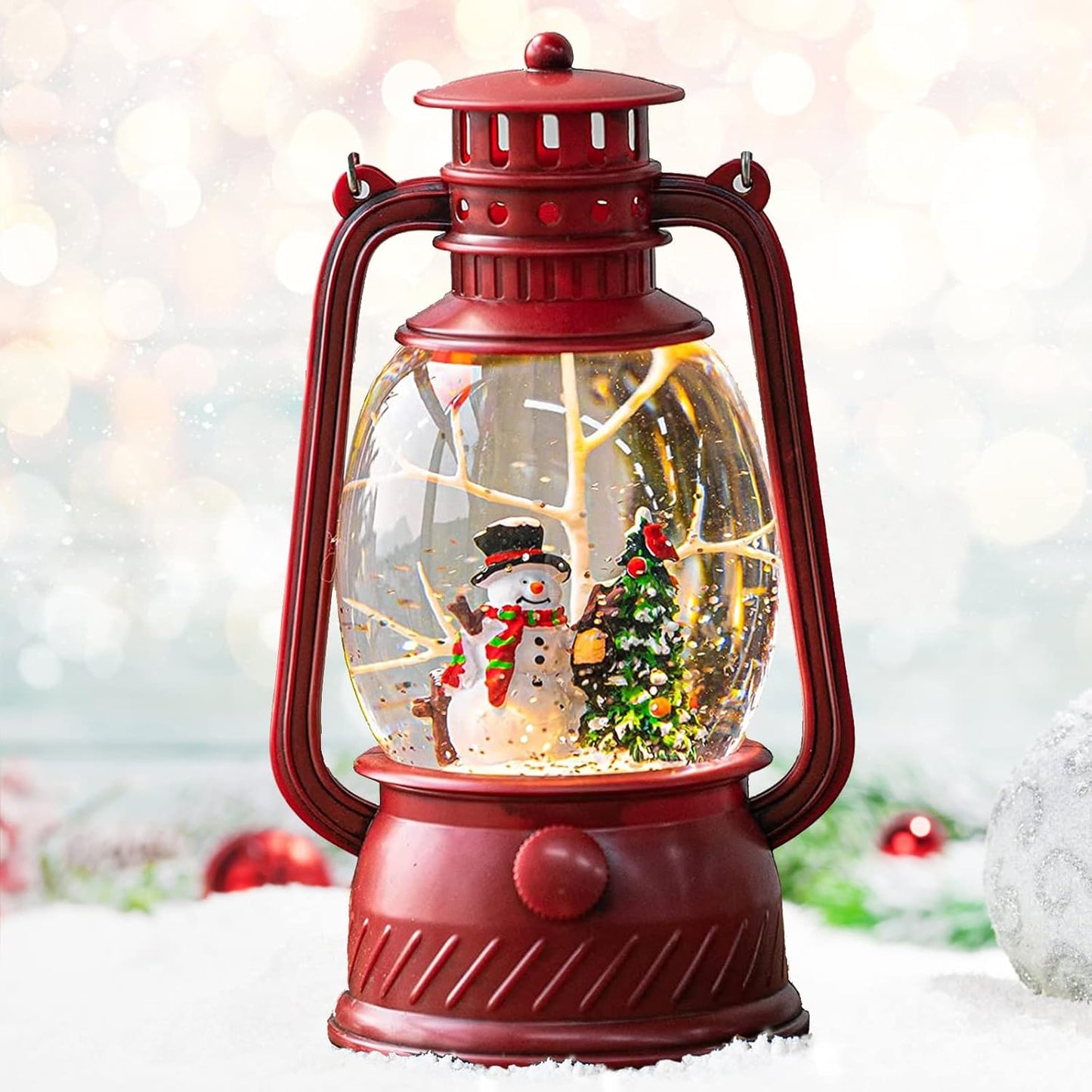 Musical Christmas Snow Globes Lantern, 7.87" Lighted Electric Snowglobes with 8 Holiday Songs 6H Timer Dual Power, Snowman Christmas Ornaments Snow Globe for Kids Adults Xmas Decor Gifts for Men Women