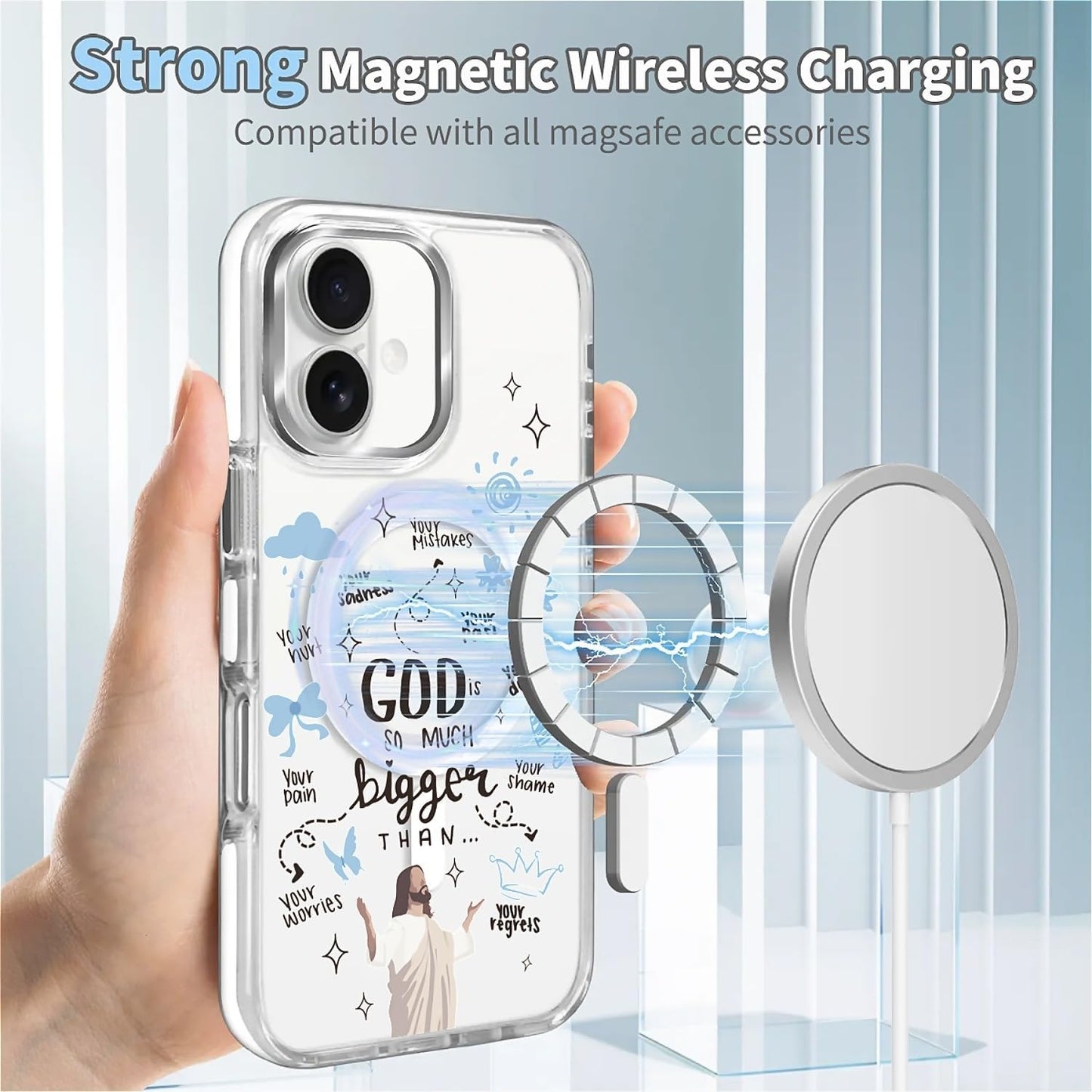 for iPhone 17 Pro Max Case [Compatible with Magsafe],Girls Women Clear Magnetic Case Silicone Shockproof Protective Cover with Pattern Colorful Motivational Letters