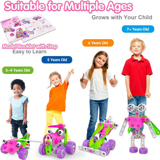STEM Toys for 4 5 6 7 8+ Year Old Girl Birthday Gifts Pink Educational Building Toys for Kids Ages 4-8 5-7 8-10 Stem Activities Construction Toy for Girls 4-6 6-8 Creative Games Holiday Idea Gift