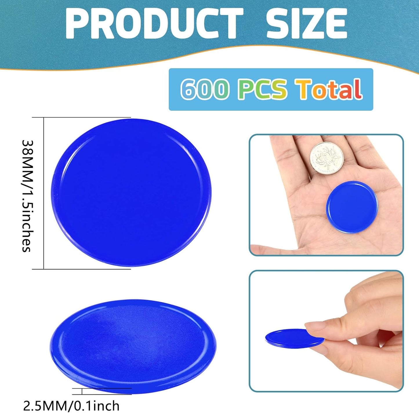 Coopay 600 Pieces Plastic Poker Chips Learning Counters Disks Bingo Chip Counting Discs Markers for Math Practice and Poker Card Game Tokens, Teaching Rewards, 38 mm/ 1.5 Inches (Red)