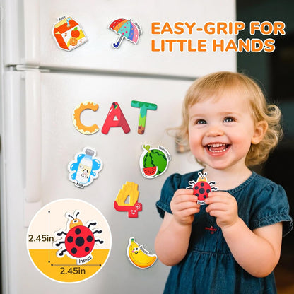 JoyCat Fridge Magnets for Toddlers & Kids – 26 Cute A-Z Objects, Large Magnetic Refrigerator Toys, Fun Educational Learning Gifts for Girls and Boys 2 3 4 5 Years Old