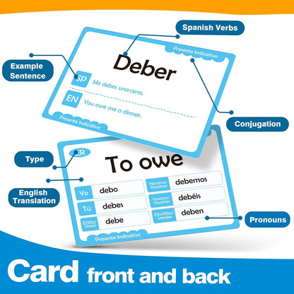 Quilinz 280 Spanish Vocabulary Flashcards,Learn Spanish for Adults and Kids Beginners, Verbs Conjugation&Phrases&Sight Words for Everyday Conversation,Bilingual Language Learning Flash Cards