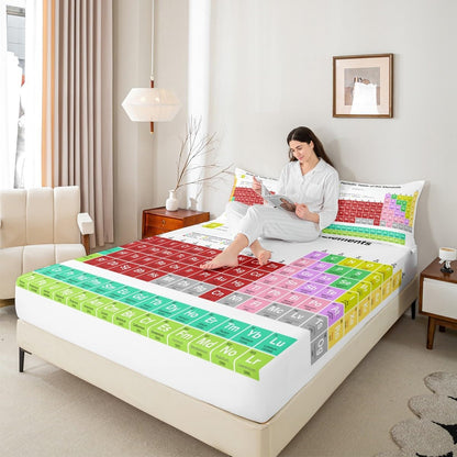 Kids Periodic Table of Elements Bed Sheet Set Educational Fitted Sheet for Kids Boys Girls Teens Study Bedding Set Chemistry Bed Cover 2Pcs Twin Size