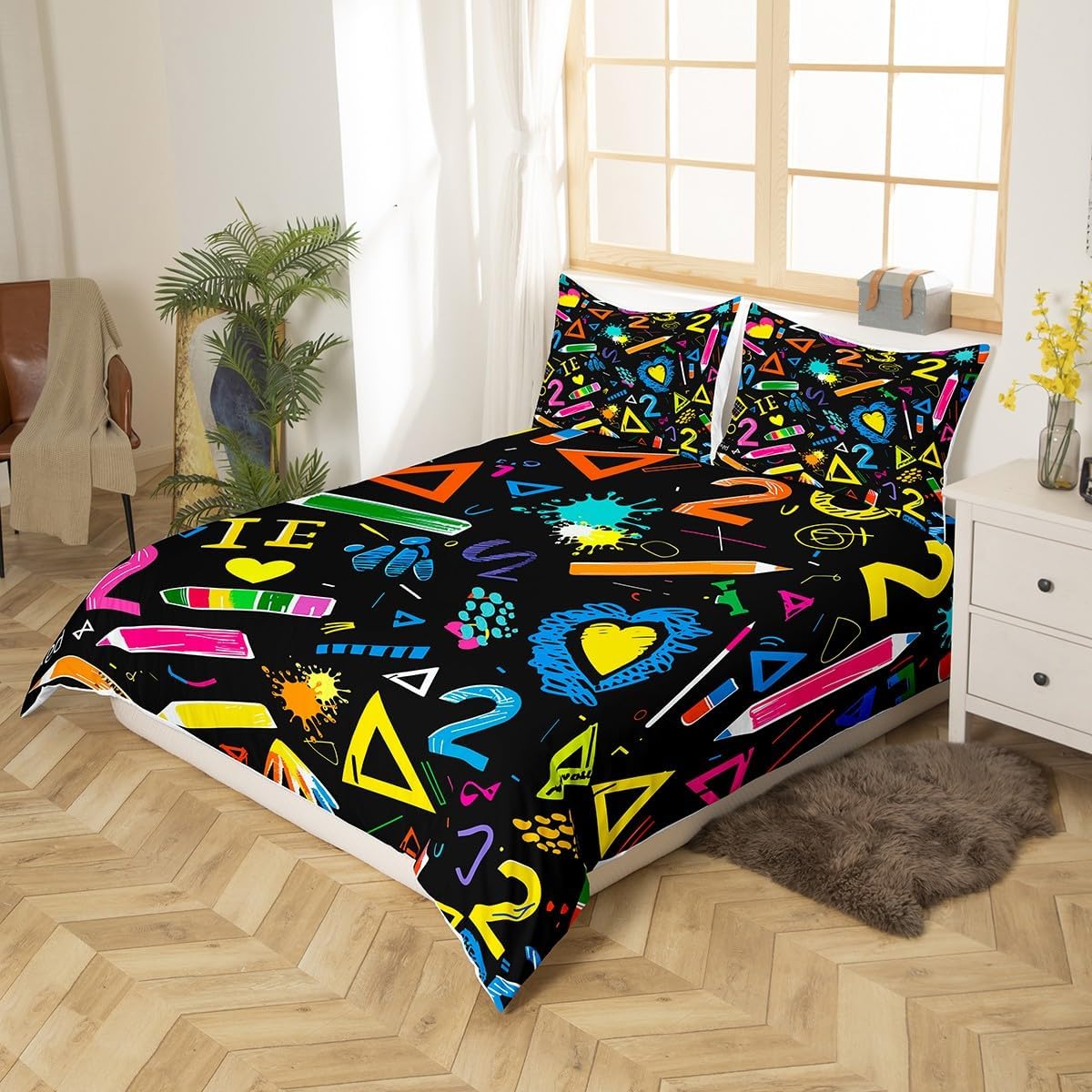 Erosebridal Chemistry Bedding Set Chemical Equation Comforter Cover for Kids Boys,Science Students Duvet Cover Test Tube Microscope Chemical Equipment Bed Set Full,Science Educational Dorm Room Decor