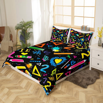 Erosebridal Chemistry Bedding Set Chemical Equation Comforter Cover for Kids Boys,Science Students Duvet Cover Test Tube Microscope Chemical Equipment Bed Set Full,Science Educational Dorm Room Decor