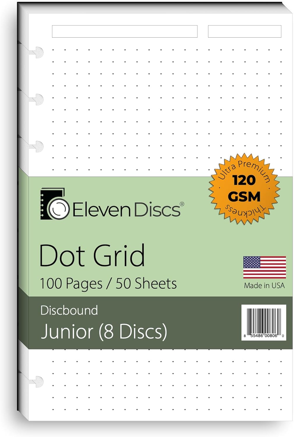 Eleven Discs Discbound Paper, Junior Size Mileage Log Sheets - Premium 120gsm Heavyweight Notebook & Planner Refills - 8 Discs, 5.5 x 8.5 in - Punched for Circa, Arc, TUL (50 Sheets)