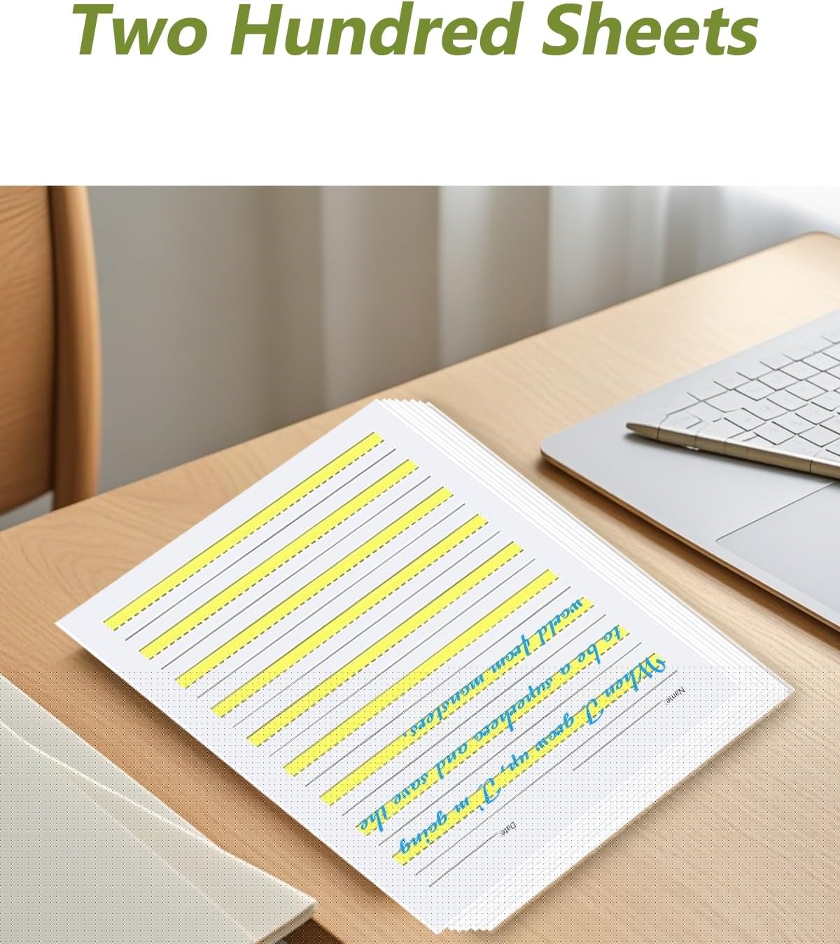 Write Beginner Paper Level 1, Writing Paper with Lines and Yellow Highlighted Practice Writing Papers for Kids Proper Letter Positioning, 100gsm Paper, 11 x 8.5'', 100 Sheets