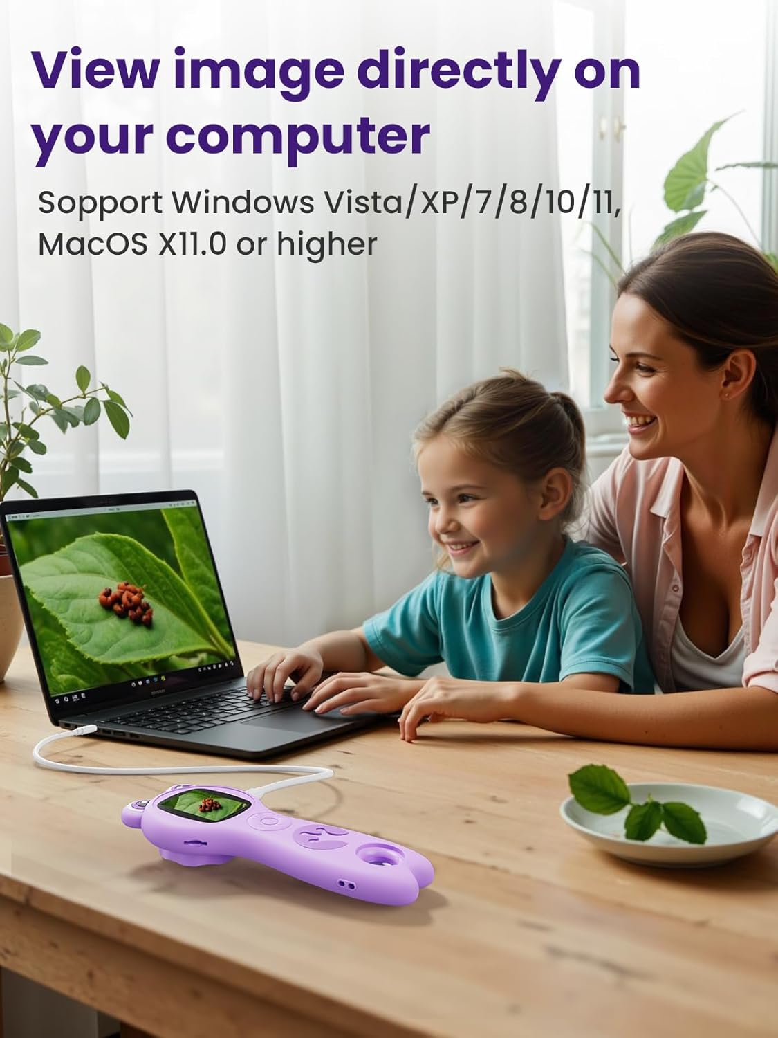 Microscope for Kids, Portable Digital Microscope with 500X Magnifying Glass, Handheld Camera Mini Pocket Magnification, Educational Christmas Birthday Gifts for Ages 4 5 6 7 8 9 10 11 12, Purple