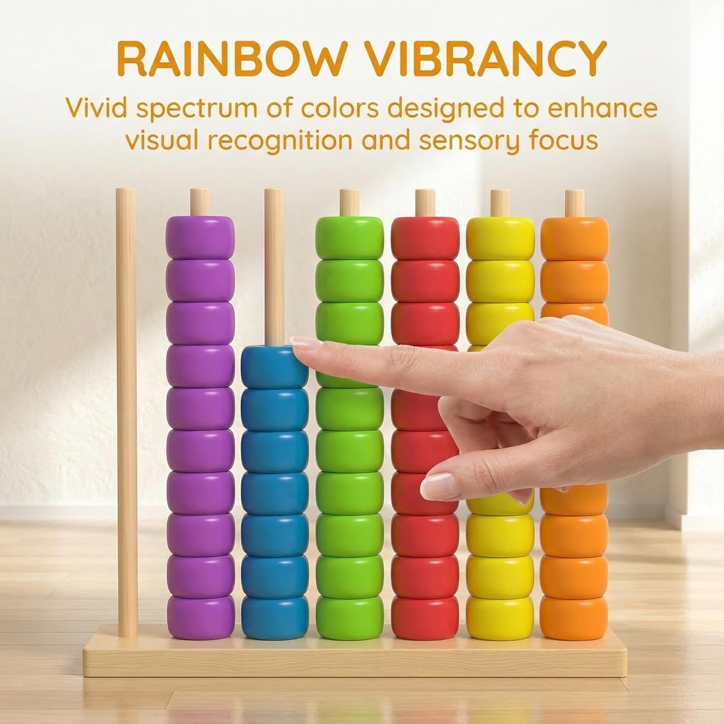 Color Stack Match Game for Adults,Fast Pattern Tabletop Puzzle Challenge with Wooden Stacking Rings, Competitive Brains Teaser Activity for Family Night Strategy Pattern Play (Bead)