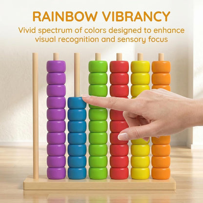 Color Stack Match Game for Adults,Fast Pattern Tabletop Puzzle Challenge with Wooden Stacking Rings, Competitive Brains Teaser Activity for Family Night Strategy Pattern Play (Bead)