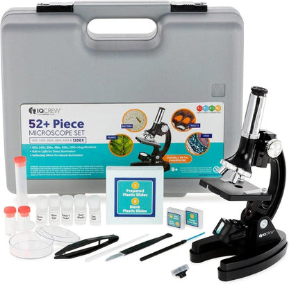 AMSCOPE-Kids 120X-1200X White Metal Arm Starter Kids Student Microscope Kit and Compact Refractor Telescope with Tripod - M30-ABS-KT2-W-TKVB1