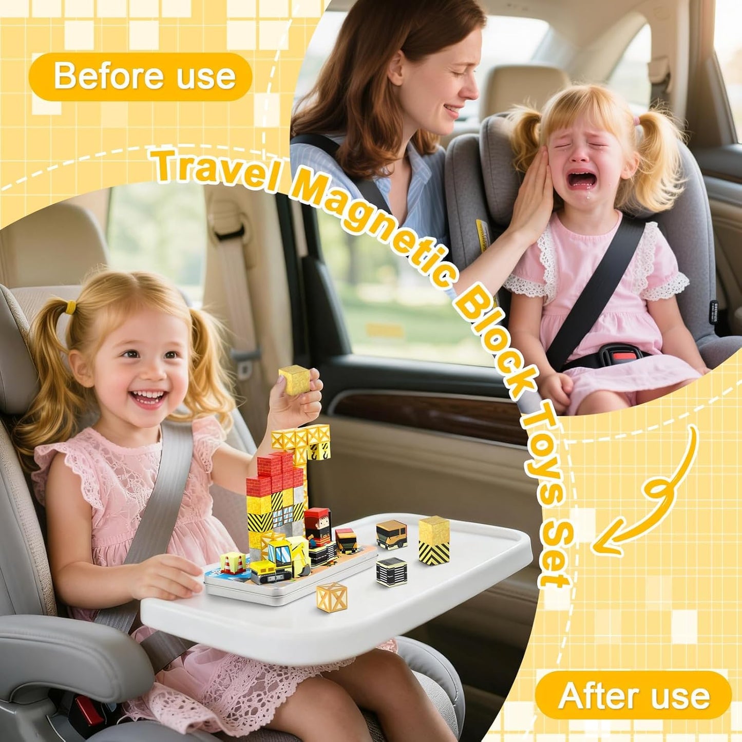 QOUBAI 45PCS Mini Magnetic Blocks Travel Toys, Magnet Building Cubes Tiles Set with Portable Iron Case, Learning Activities Gifts for Kids Toddlers Boys & Girls Ages 3-8 (Construction)