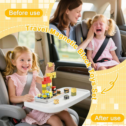 QOUBAI 45PCS Mini Magnetic Blocks Travel Toys, Magnet Building Cubes Tiles Set with Portable Iron Case, Learning Activities Gifts for Kids Toddlers Boys & Girls Ages 3-8 (Construction)