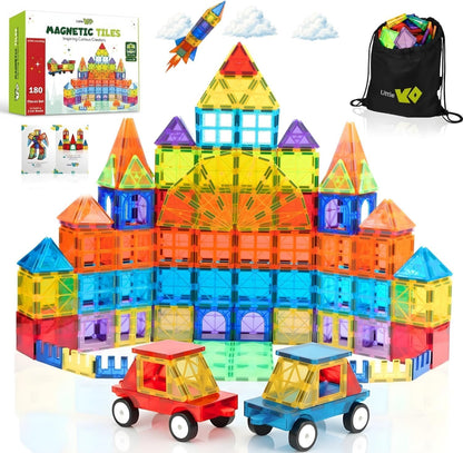 Magnetic Tiles 100 pcs with 2 Cars, STEM Building Blocks for Kids, Educational Gift, Magnet Construction Toys for Toddlers, School Teacher Supplies, Classroom Must-Haves