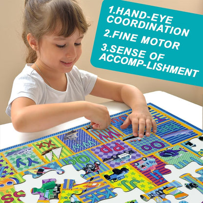 Floor Puzzle for Kids,48 Piece Transportation Letter A-Z Alphabet Puzzle,Vivid of Cartoon Design Letter Games for Preschoolers,Learn ABCs with Fun- Interactive Educational Toy for Ages 3+
