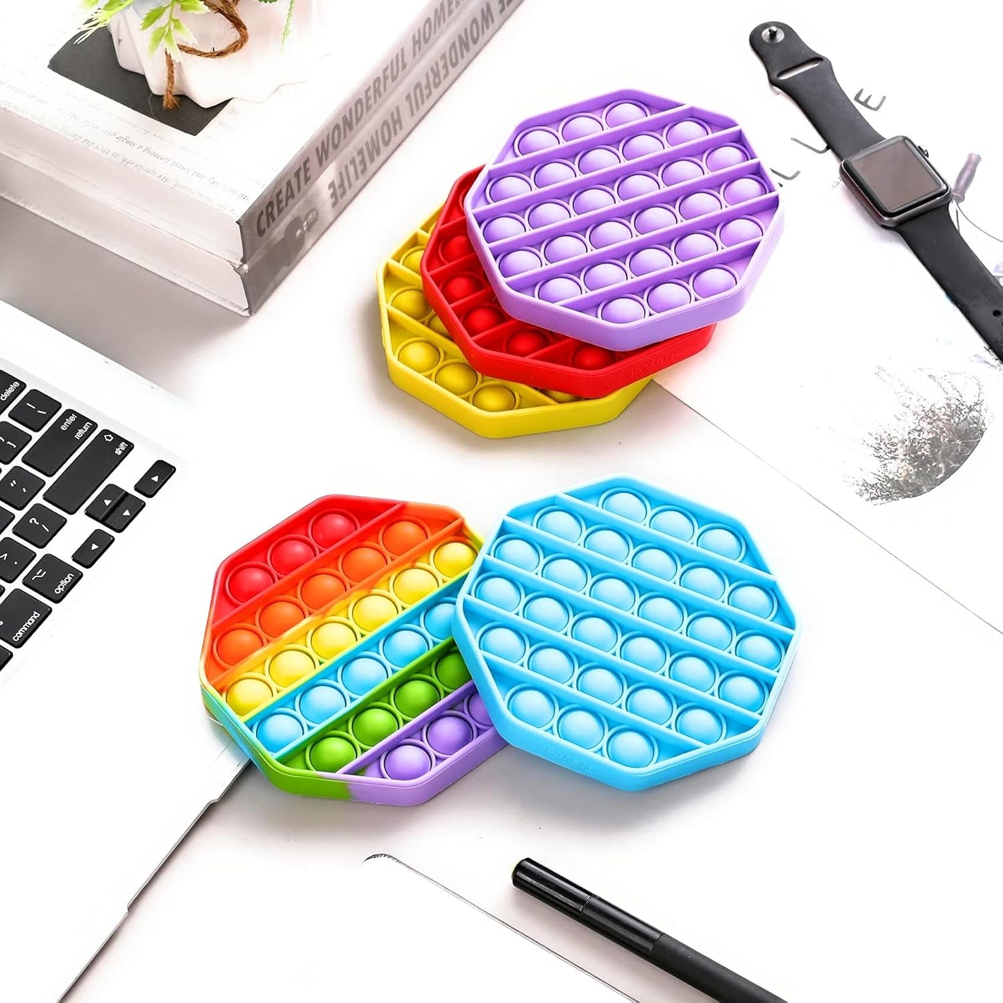 5 Pack Silicone Bubble Sensory Pop Fidget Toy, Office Toys, Anxiety Relief Squeeze Sensory, Autism, ADHD and Special Needs Stress Reliever, 5 Colors Including Rainbow by Treycer